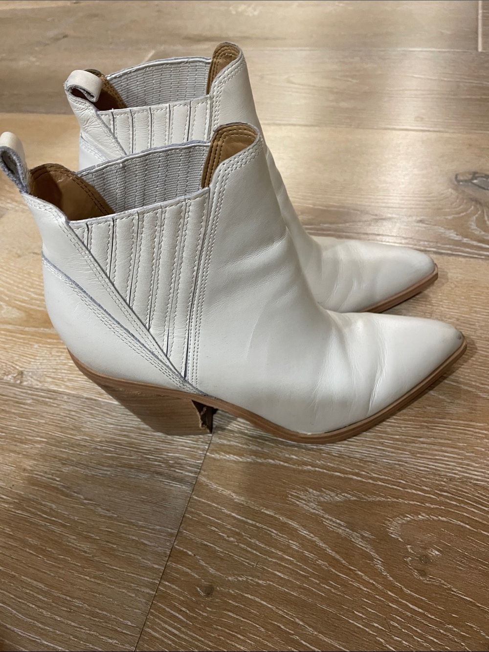 Marc Fisher White Leather Pointed Ankle Booties